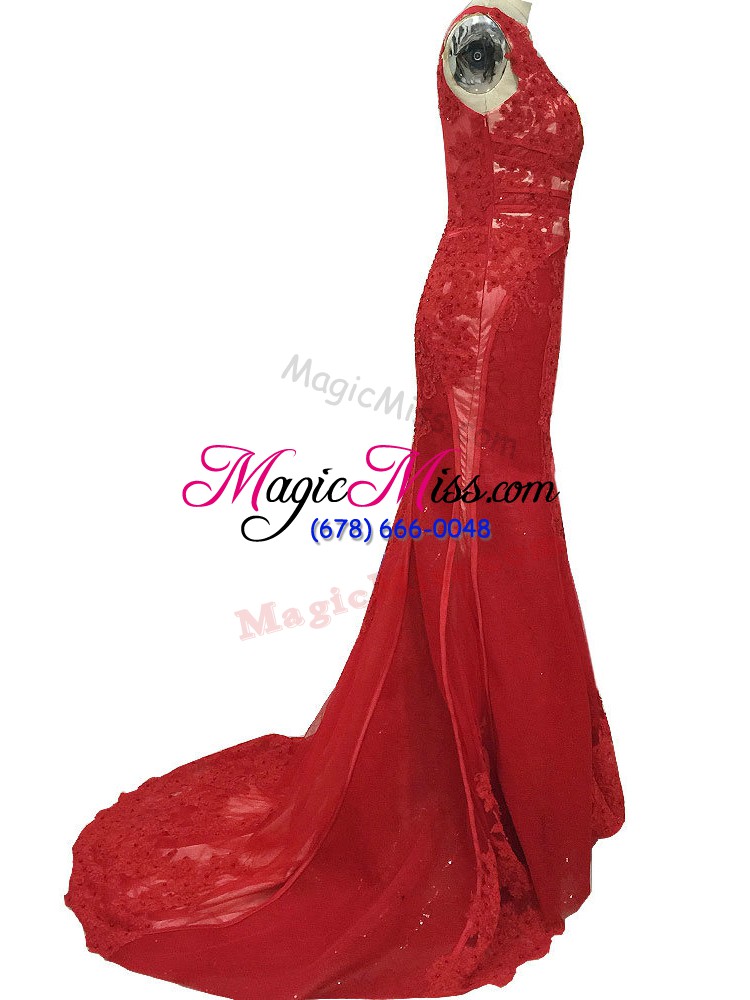 wholesale pretty red column/sheath lace mother dresses zipper tulle sleeveless