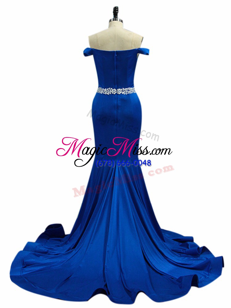 wholesale traditional beading prom gown royal blue zipper sleeveless brush train