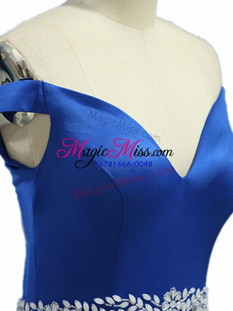 wholesale traditional beading prom gown royal blue zipper sleeveless brush train