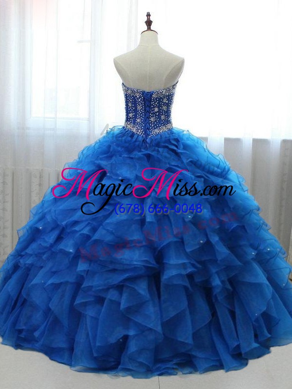 wholesale lovely organza and tulle sweetheart sleeveless lace up beading and ruffles sweet 16 dress in royal blue