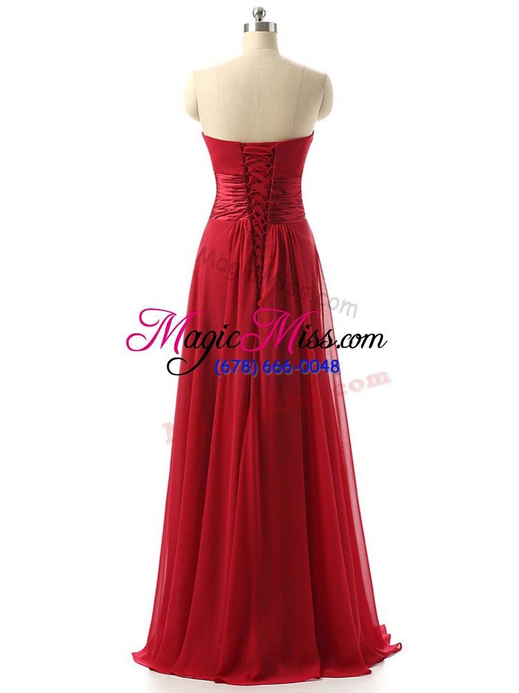 wholesale wine red sleeveless ruching floor length bridesmaid gown