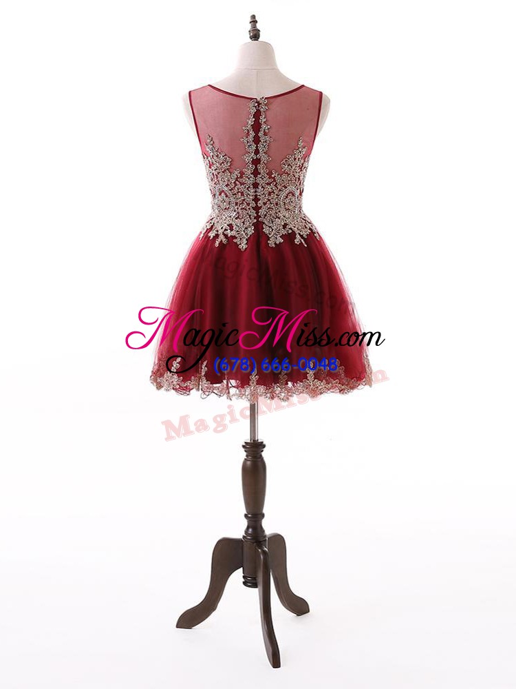 wholesale artistic wine red scoop neckline beading and lace and appliques sleeveless zipper