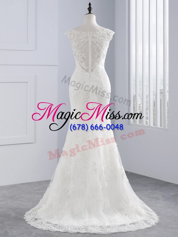 wholesale customized sleeveless lace zipper wedding dress in white with lace and appliques