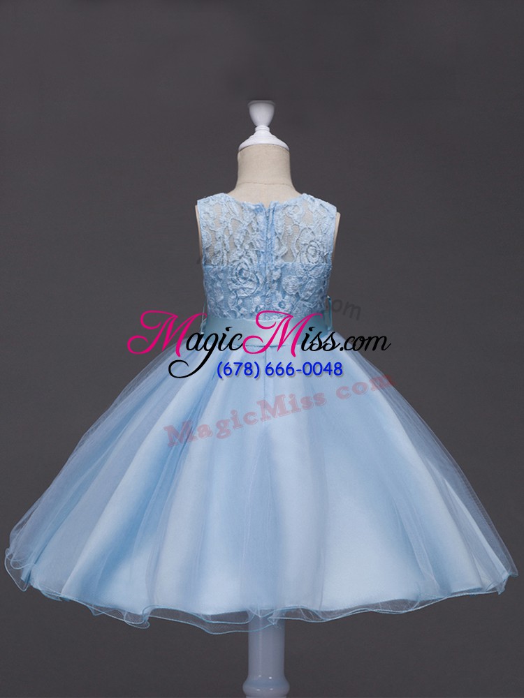 wholesale light blue sleeveless tulle zipper toddler flower girl dress for wedding party
