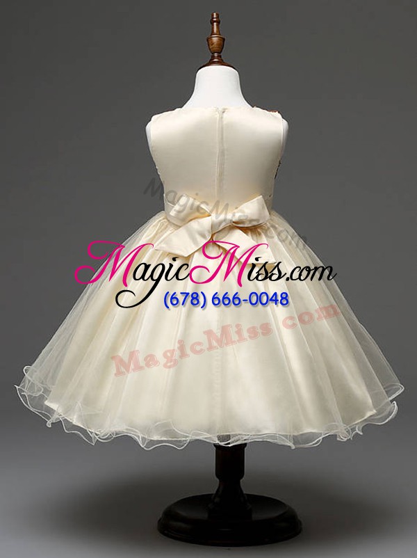 wholesale organza sleeveless knee length little girls pageant dress and sequins and bowknot