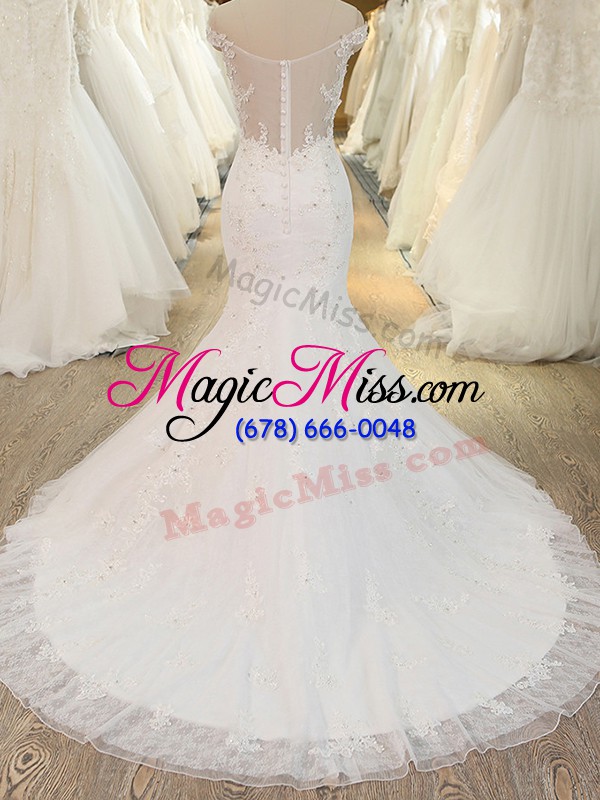 wholesale low price mermaid sleeveless white bridal gown brush train zipper