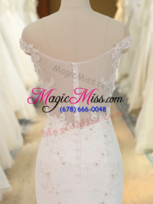 wholesale low price mermaid sleeveless white bridal gown brush train zipper