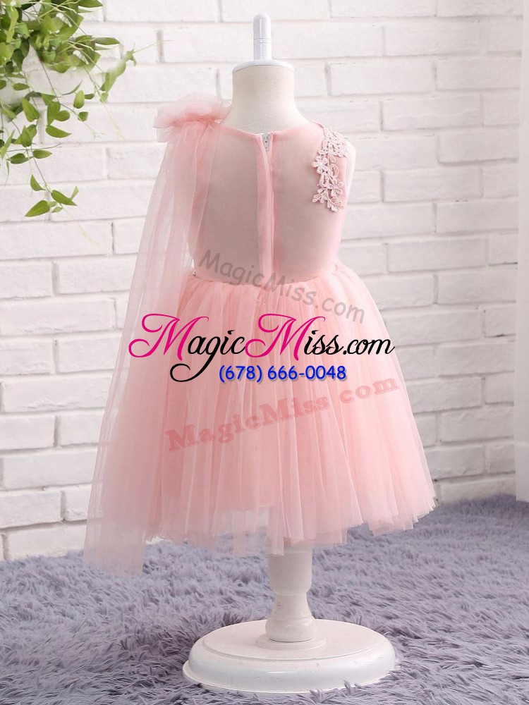 wholesale fancy scoop sleeveless tulle toddler flower girl dress appliques and hand made flower zipper