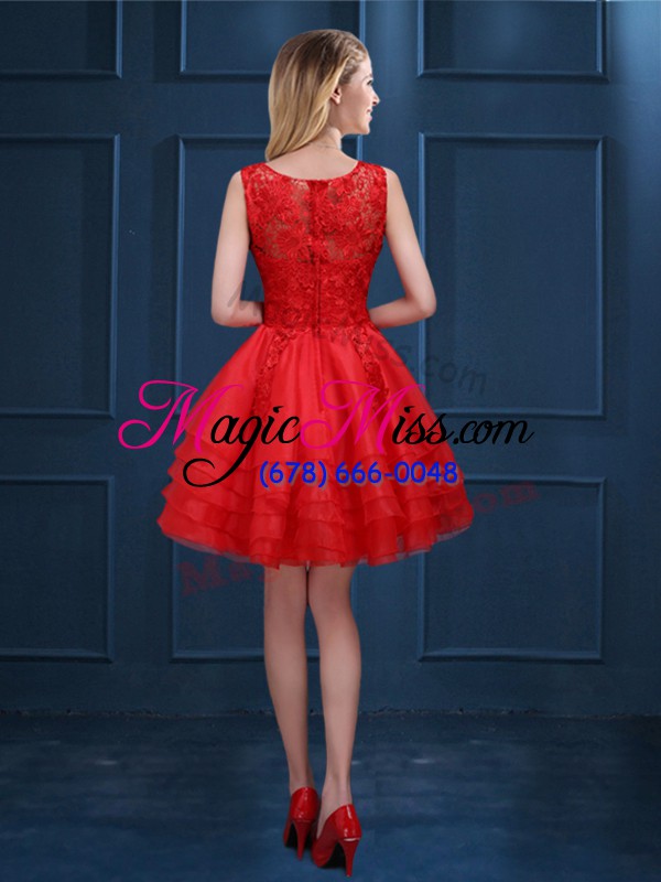 wholesale scoop sleeveless zipper bridesmaid dress orange red tulle