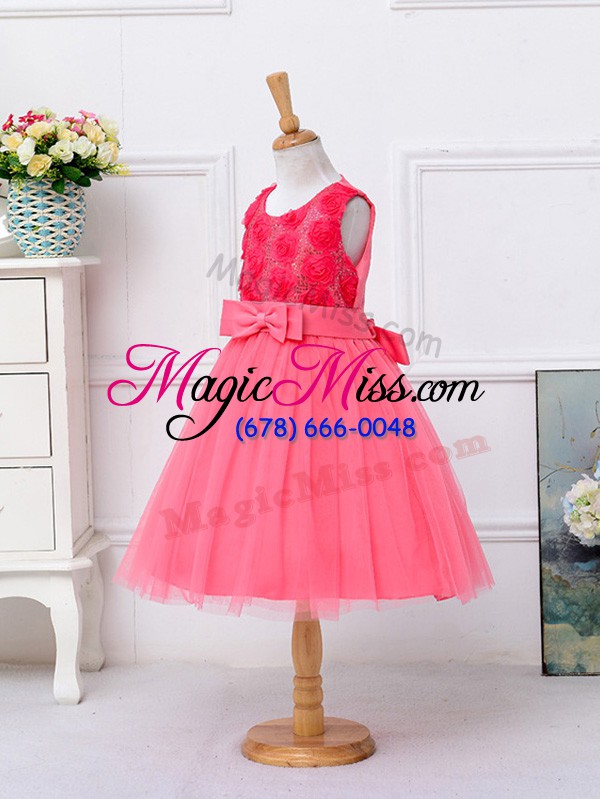 wholesale attractive hot pink sleeveless tulle lace up child pageant dress for wedding party