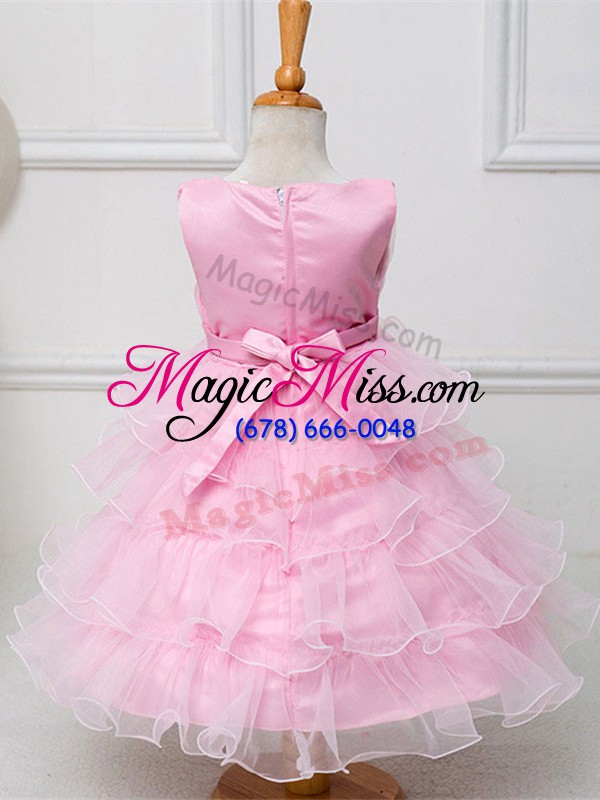wholesale exquisite tea length baby pink flower girl dress scoop sleeveless zipper