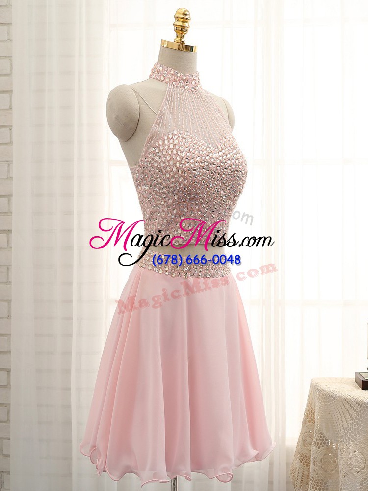 wholesale glorious sleeveless mini length beading zipper homecoming dress with pink