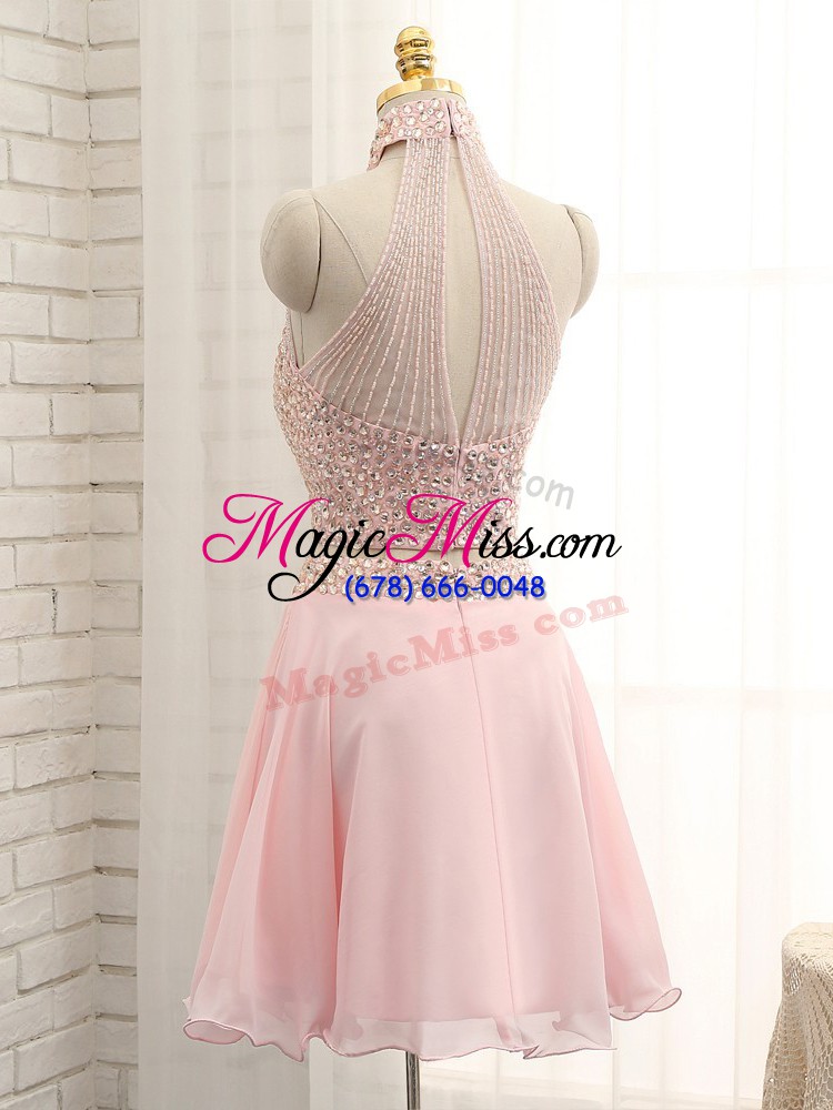 wholesale glorious sleeveless mini length beading zipper homecoming dress with pink