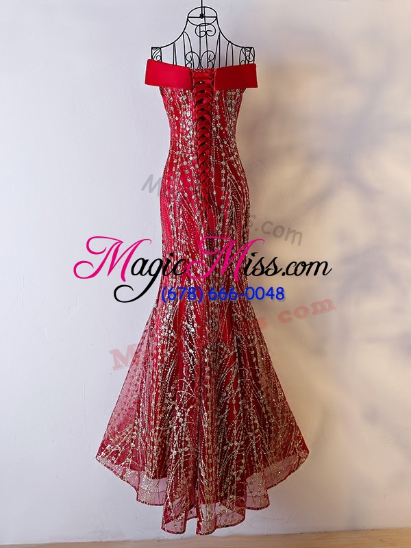 wholesale wine red sleeveless floor length beading lace up formal dresses