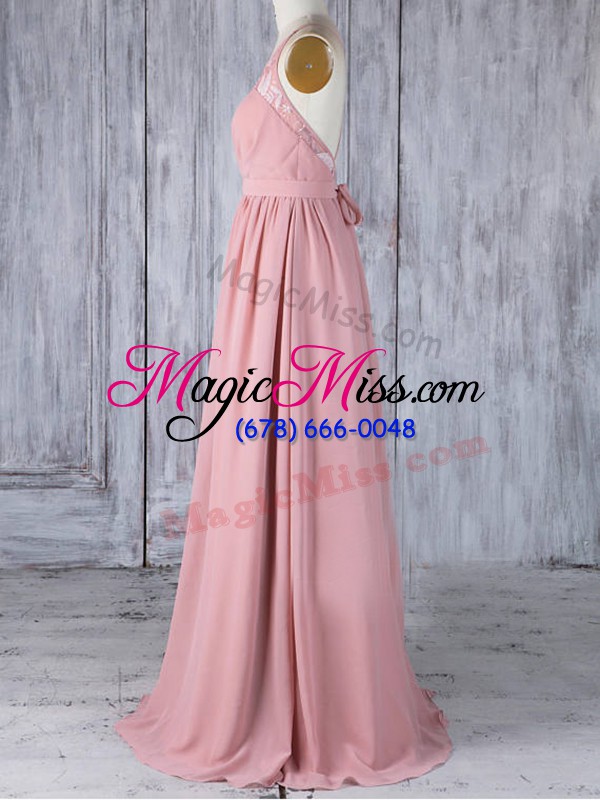wholesale fancy pink sleeveless appliques floor length wedding party dress
