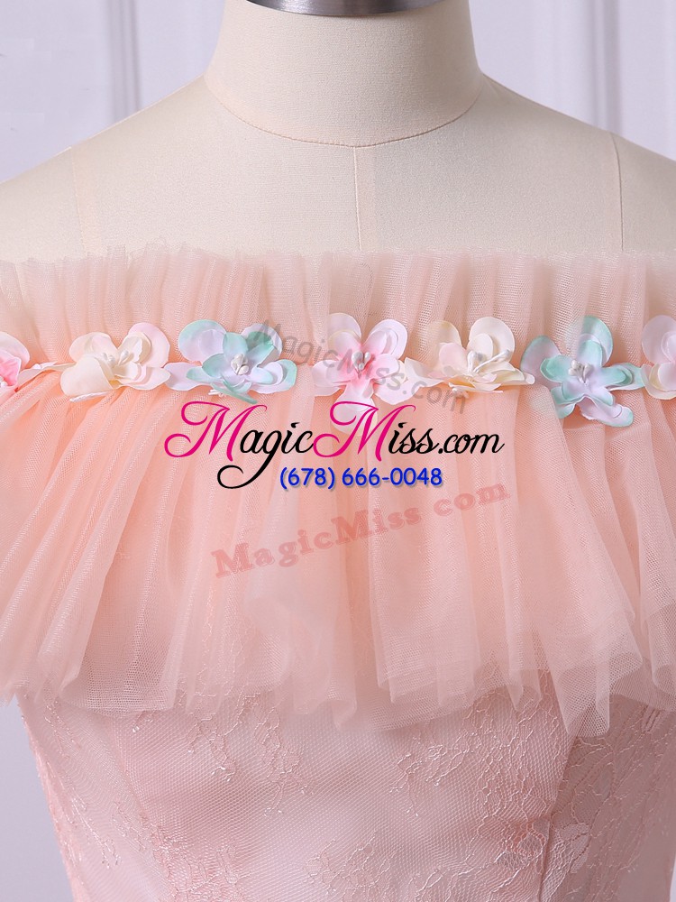 wholesale gorgeous peach lace up off the shoulder lace and appliques quince ball gowns tulle short sleeves