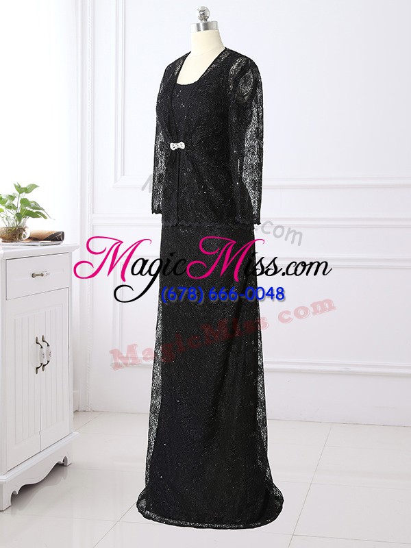 wholesale customized floor length black mother of the bride dress lace long sleeves lace
