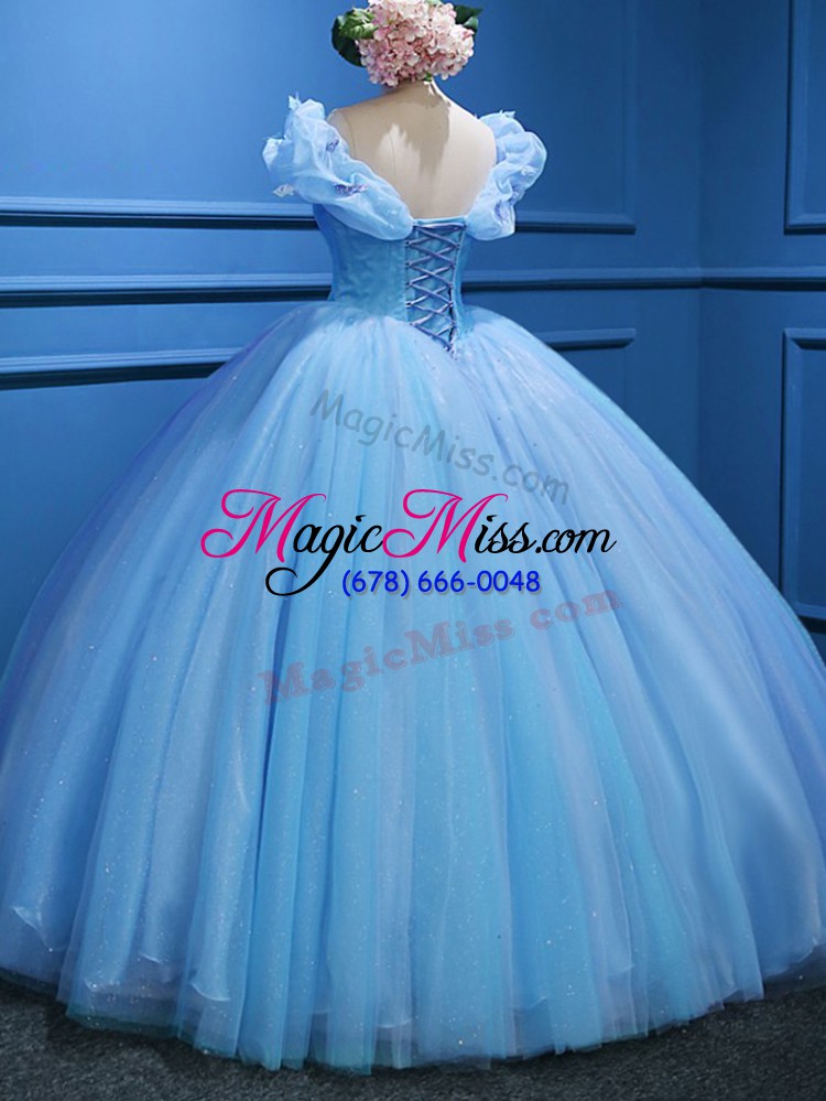 wholesale baby blue ball gowns appliques sweet 16 dress zipper tulle sleeveless floor length