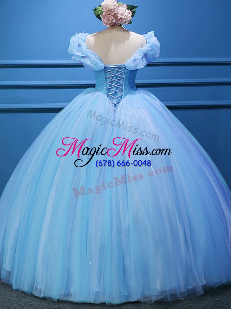 wholesale baby blue ball gowns appliques sweet 16 dress zipper tulle sleeveless floor length