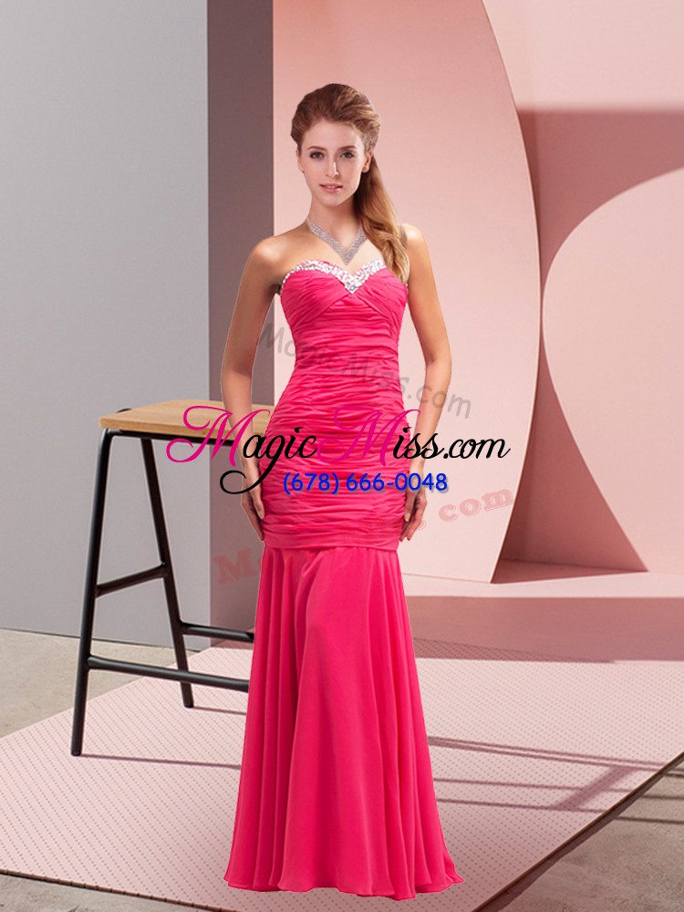 wholesale hot pink mermaid sweetheart sleeveless chiffon floor length lace up sequins