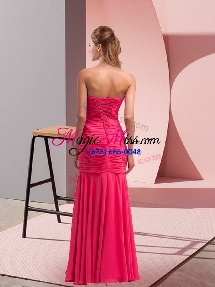 wholesale hot pink mermaid sweetheart sleeveless chiffon floor length lace up sequins