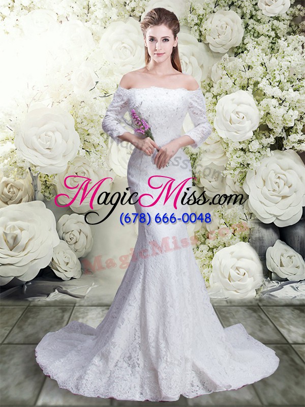 wholesale latest white mermaid lace wedding dresses lace up lace 3 4 length sleeve