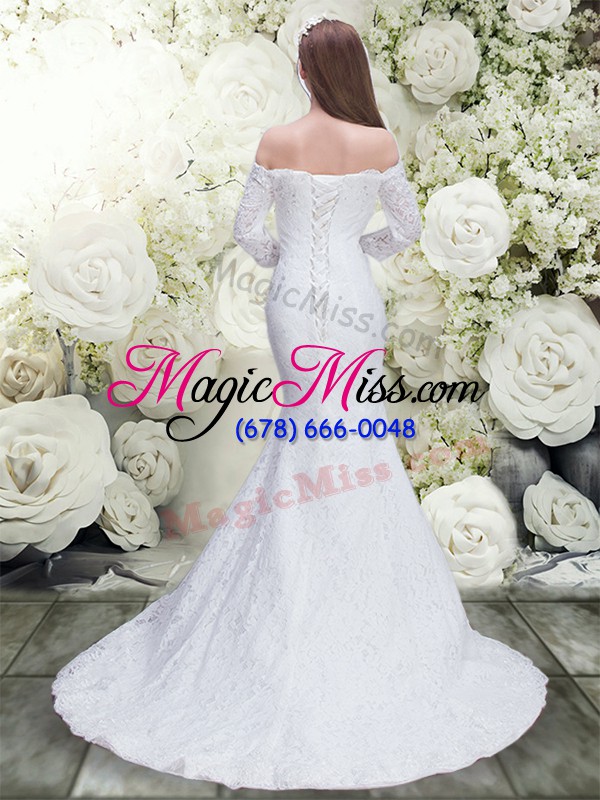 wholesale latest white mermaid lace wedding dresses lace up lace 3 4 length sleeve