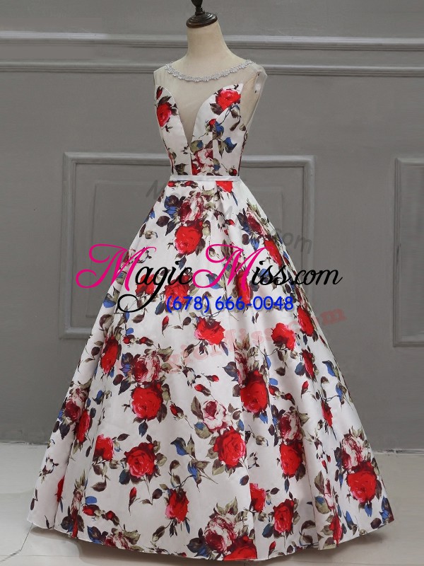 wholesale pattern prom gown multi-color lace up sleeveless floor length