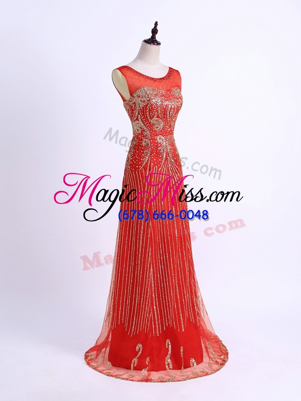 wholesale artistic red evening outfits prom and party and military ball and sweet 16 with beading sweetheart sleeveless zipper