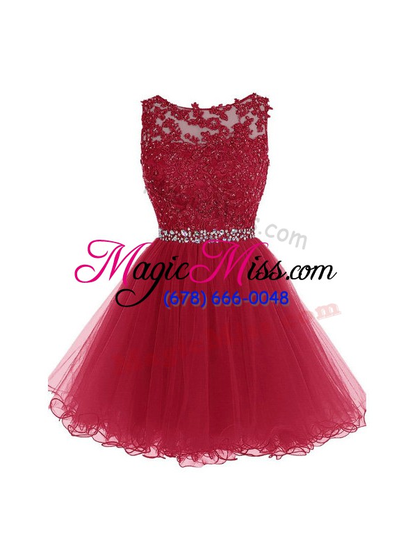 wholesale gorgeous burgundy scoop zipper beading and lace and appliques club wear sleeveless