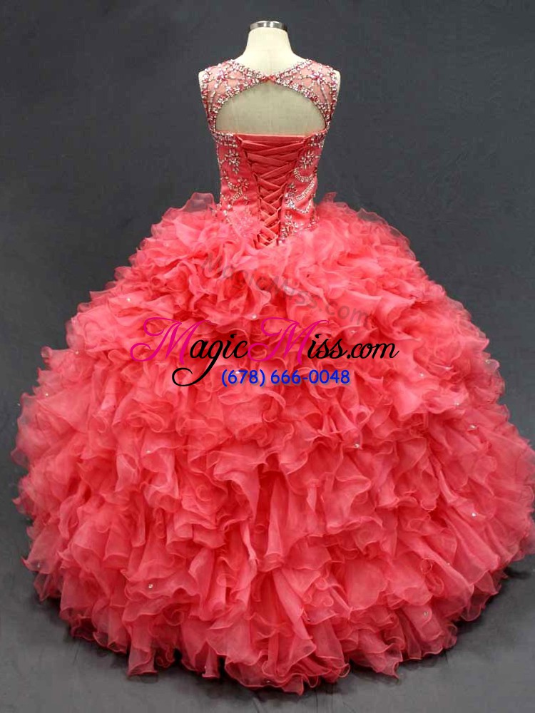 wholesale affordable sleeveless lace up floor length beading and ruffles quince ball gowns