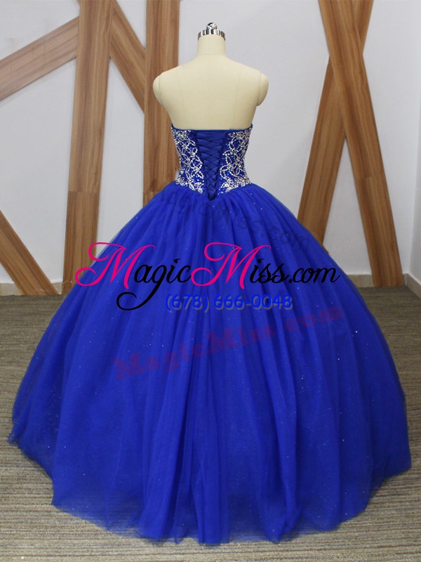 wholesale tulle sweetheart sleeveless lace up beading 15 quinceanera dress in royal blue