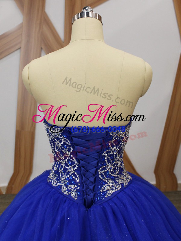 wholesale tulle sweetheart sleeveless lace up beading 15 quinceanera dress in royal blue