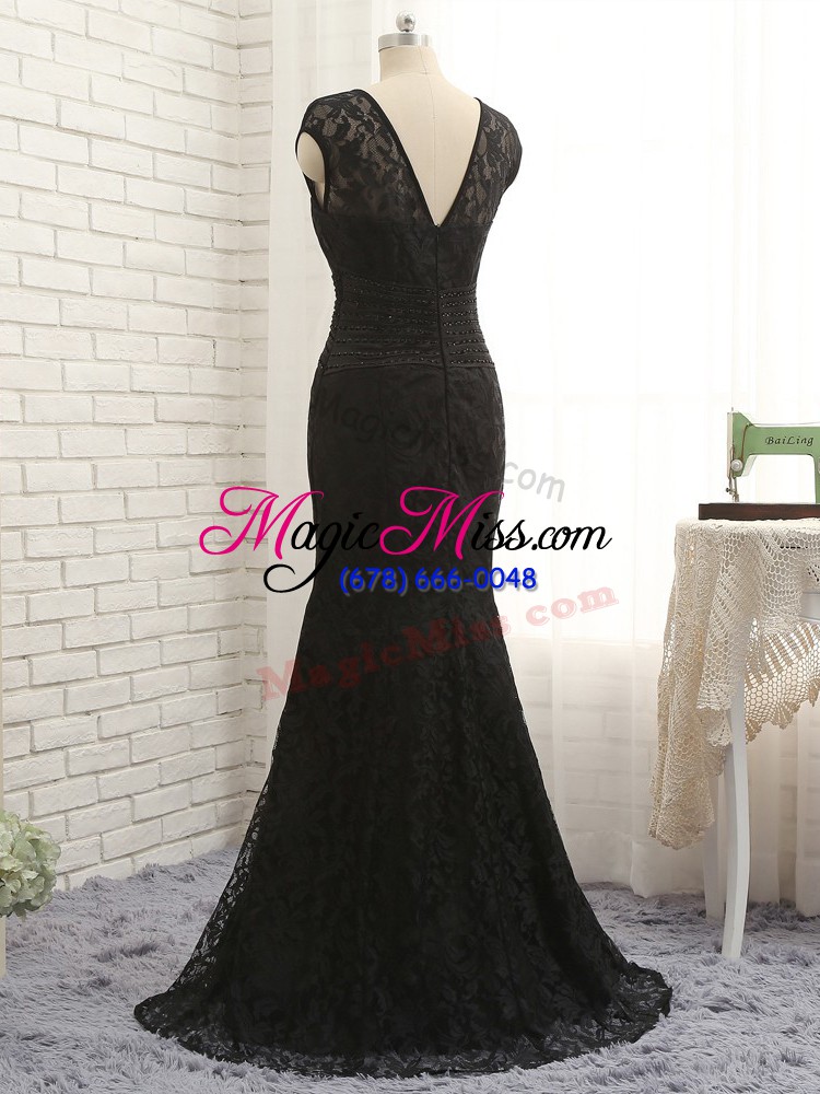 wholesale dramatic sleeveless lace zipper mother of the bride dress in black with lace and appliques