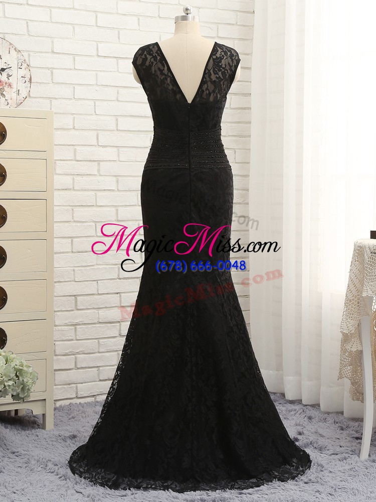 wholesale dramatic sleeveless lace zipper mother of the bride dress in black with lace and appliques