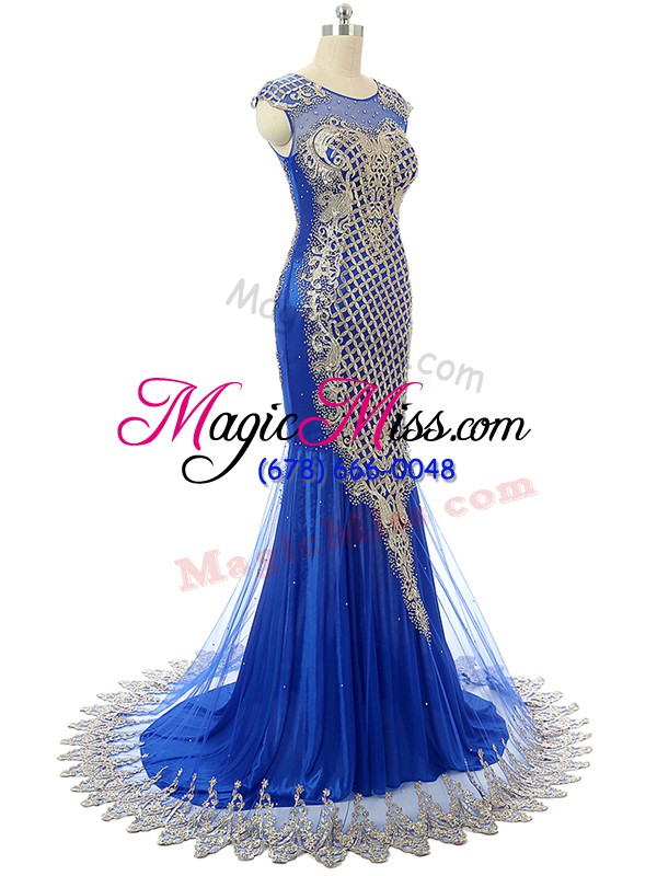 wholesale royal blue sleeveless tulle side zipper womens evening dresses for prom and party and military ball and sweet 16