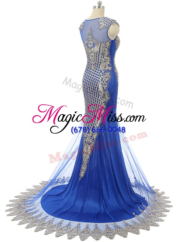 wholesale royal blue sleeveless tulle side zipper womens evening dresses for prom and party and military ball and sweet 16