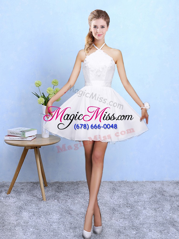 wholesale luxury white sleeveless mini length lace and appliques lace up quinceanera court of honor dress