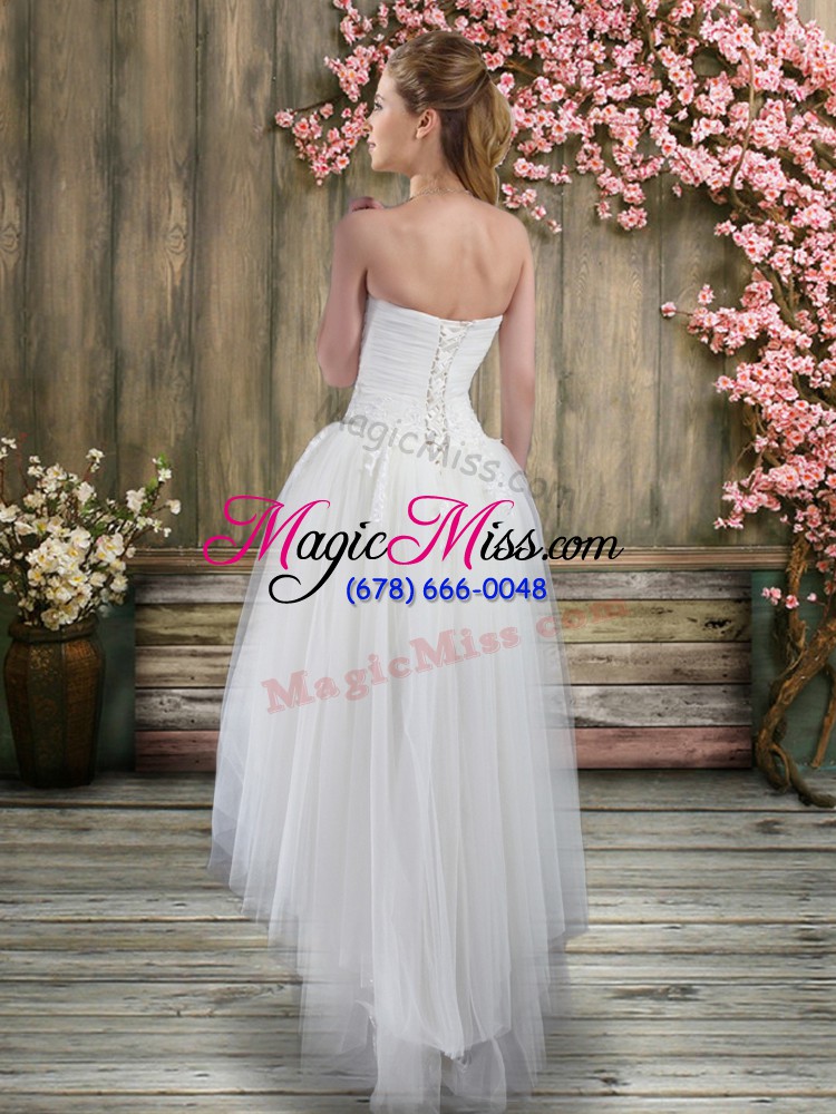 wholesale luxurious high low white wedding gown sweetheart sleeveless lace up