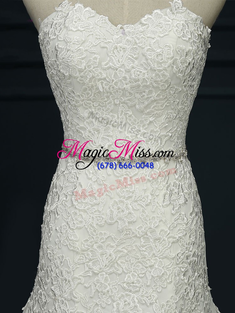 wholesale ideal sleeveless court train lace and belt lace up wedding gowns
