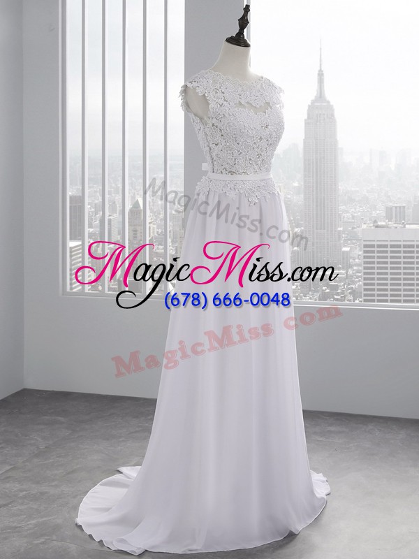 wholesale inexpensive empire cap sleeves white wedding gowns brush train backless