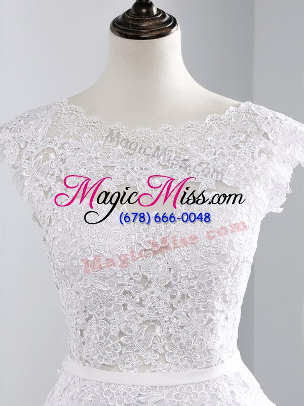 wholesale inexpensive empire cap sleeves white wedding gowns brush train backless