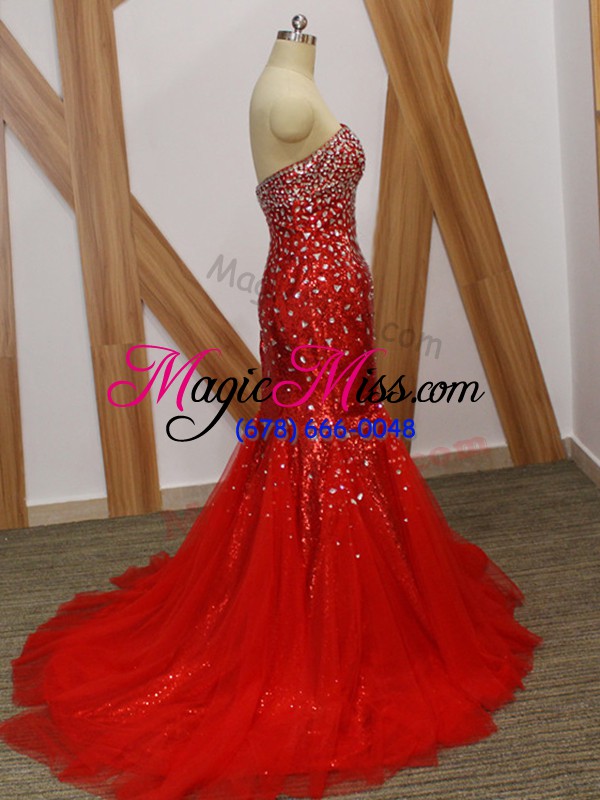 wholesale unique sweetheart sleeveless zipper prom party dress red tulle