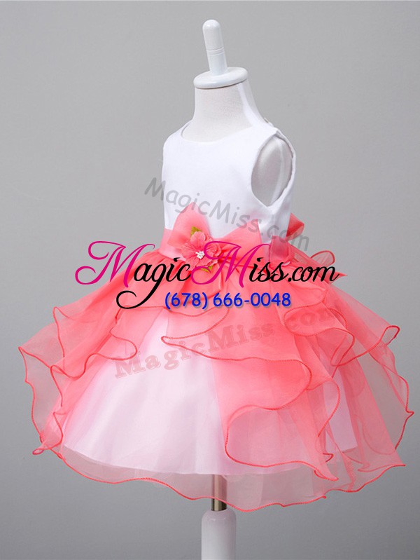wholesale best white and red ball gowns scoop sleeveless organza knee length zipper ruffles and bowknot kids formal wear