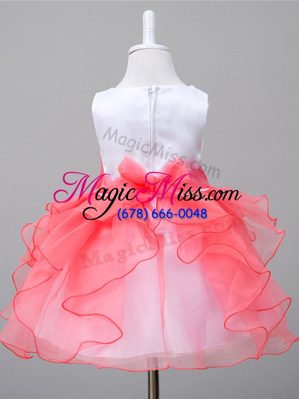 wholesale best white and red ball gowns scoop sleeveless organza knee length zipper ruffles and bowknot kids formal wear