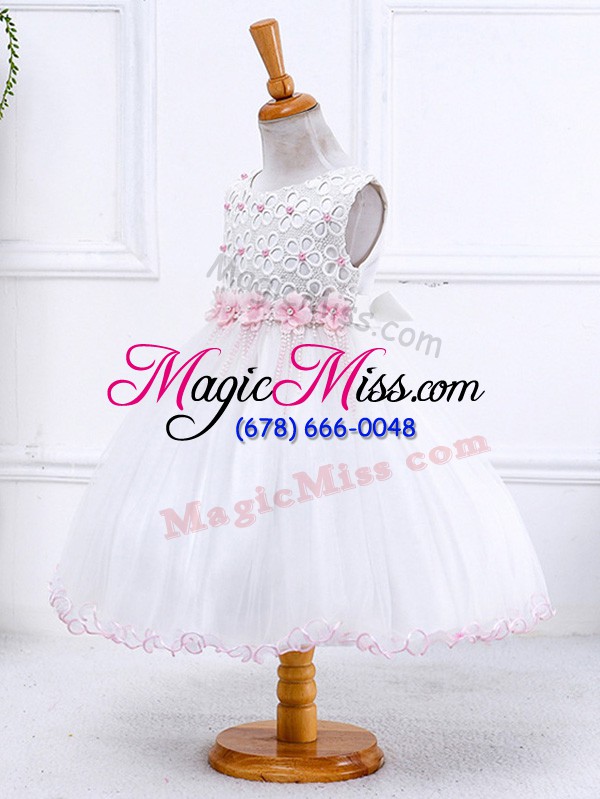wholesale admirable white zipper scoop appliques little girl pageant dress organza sleeveless