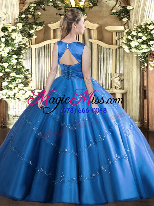 wholesale romantic floor length ball gowns sleeveless aqua blue ball gown prom dress lace up
