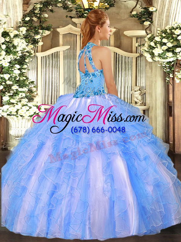 wholesale fabulous baby blue sleeveless organza lace up vestidos de quinceanera for military ball and sweet 16 and quinceanera