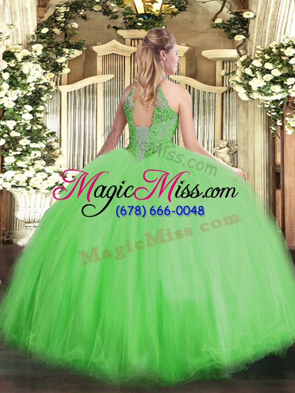 wholesale exquisite halter top sleeveless tulle vestidos de quinceanera beading lace up