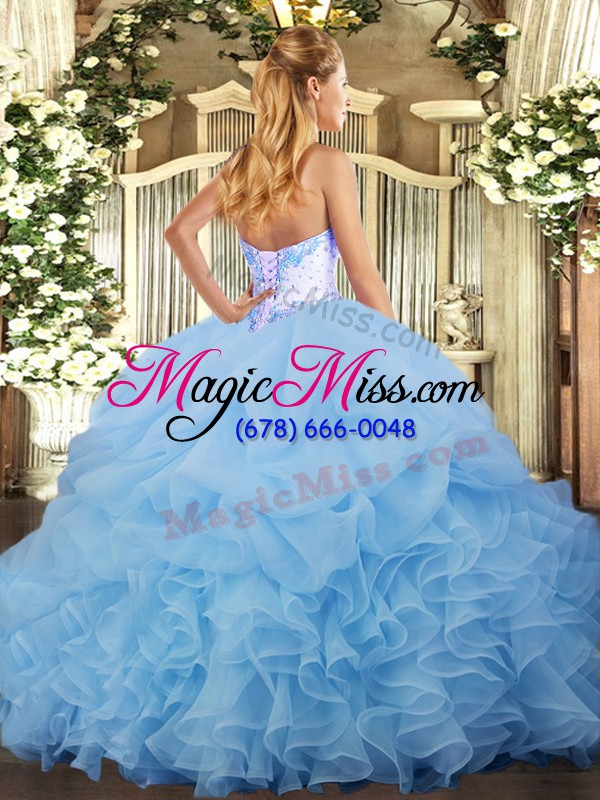 wholesale organza sleeveless floor length sweet 16 dresses and beading and ruffles and pick ups